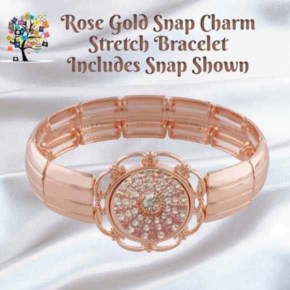 Dragonfly Spirit Designs Jewelry - Snap Charm Rose Gold Stretch Bracelet Includes One Standard Size Snap 20mm